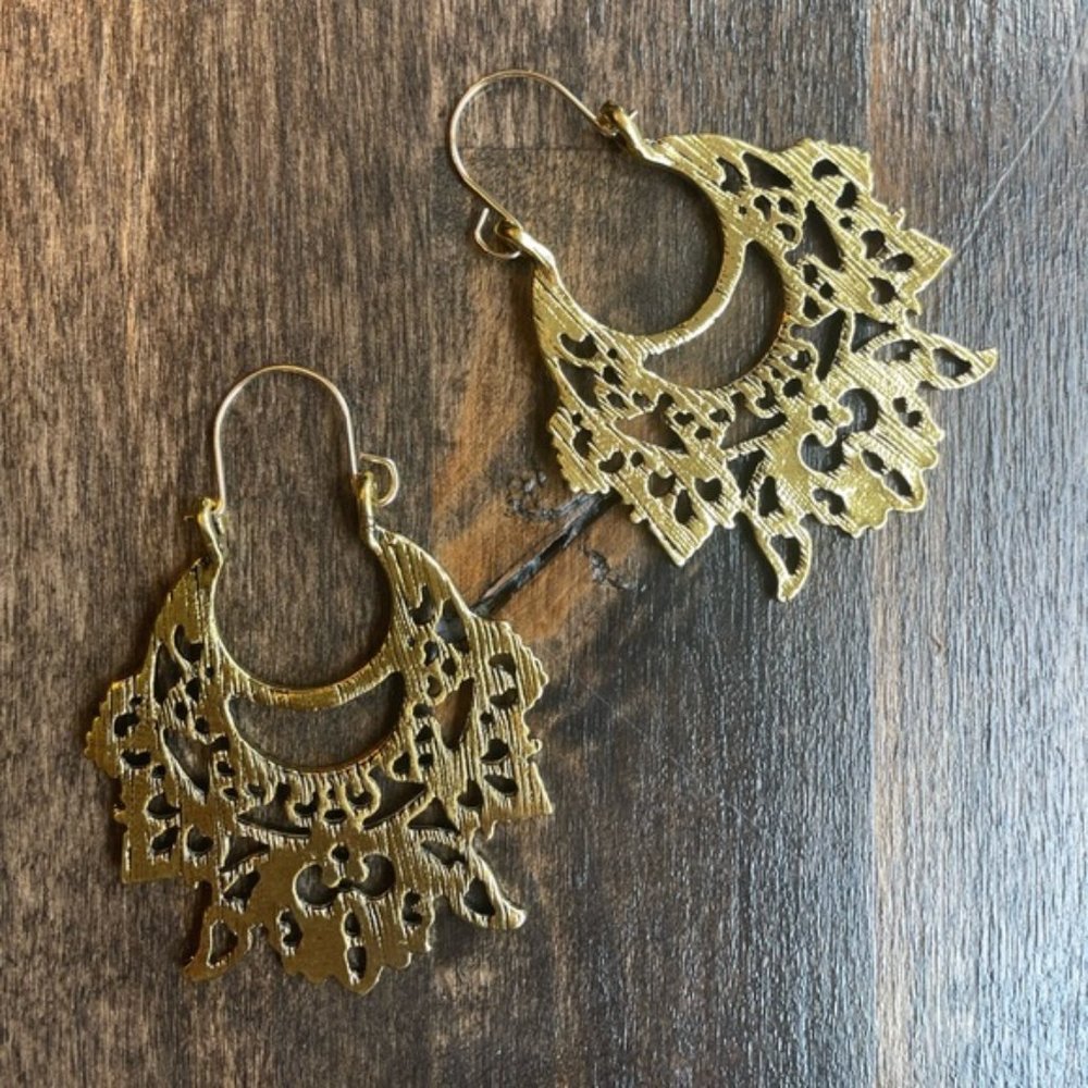 Gold Floral Hoop Earrings - Picture 2 of 5